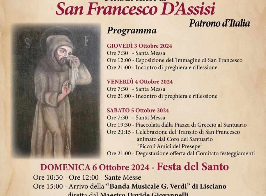 Greccio 2024 – Festa in onore di San Francesco D’Assisi – Patrono d’Italia